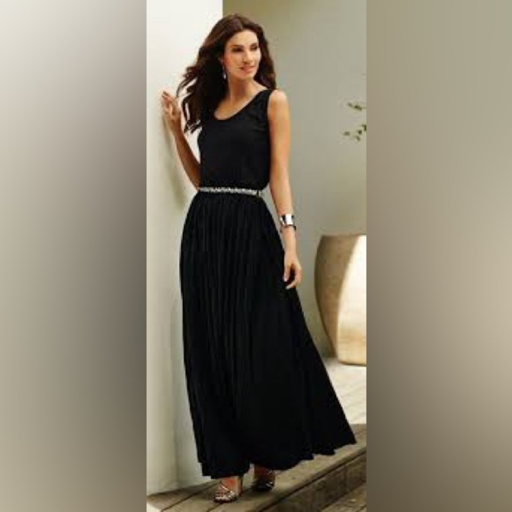 Chico’s Black Label Maxi Dress Size 1 Long Black Dress Tall Friendly Flowy Forma